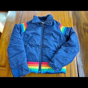 Women's Navy Blue Ski Jacket with Rainbow Accents